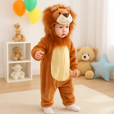 Enfant bouge librement en portant cette barboteuse bébé lion.