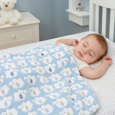 Couverture bebe ultra-douce éléphant sur le bébé qui dort.
