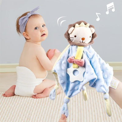 Doudou bebe Lion Doux avec tête brodée et textures multisensorielles