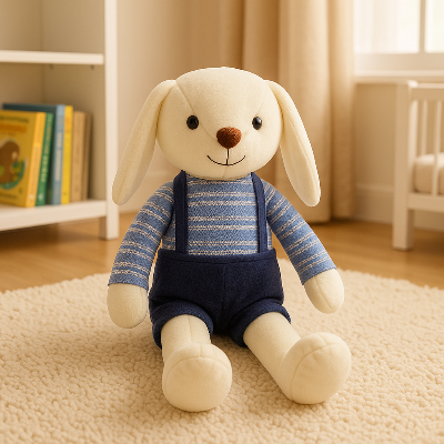 Zoom sur le doudou lapin bunny apaisant.