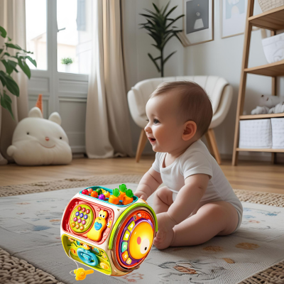 Bébé assis essaye d'attraper le jouet pour jouer.