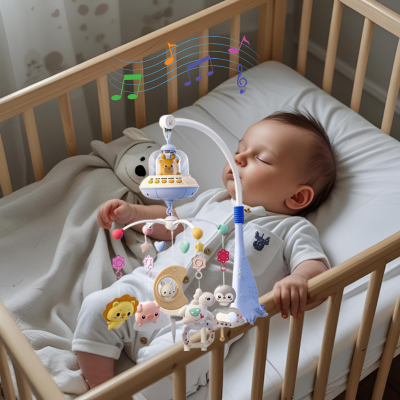 Bébé s’endort au son d’une douce mélodie jouée par le mobile bebe lumineux et musical.