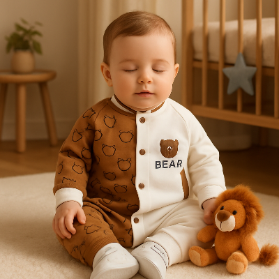 bébé portant le pyjama bebe thème ours.