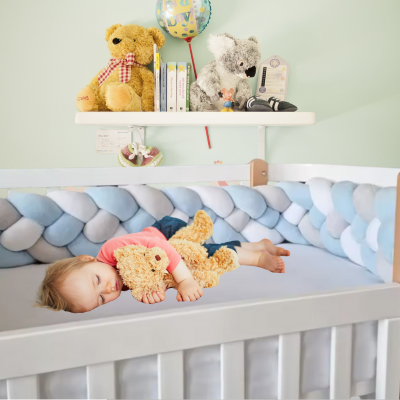 Tour de lit bebe | Bleu-Blanc-Gris 3 brins